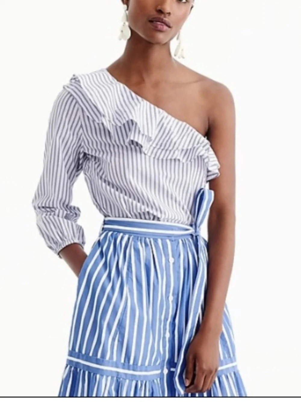 J.Crew Top Striped One Shoulder Ruffle Blouse Sz 6